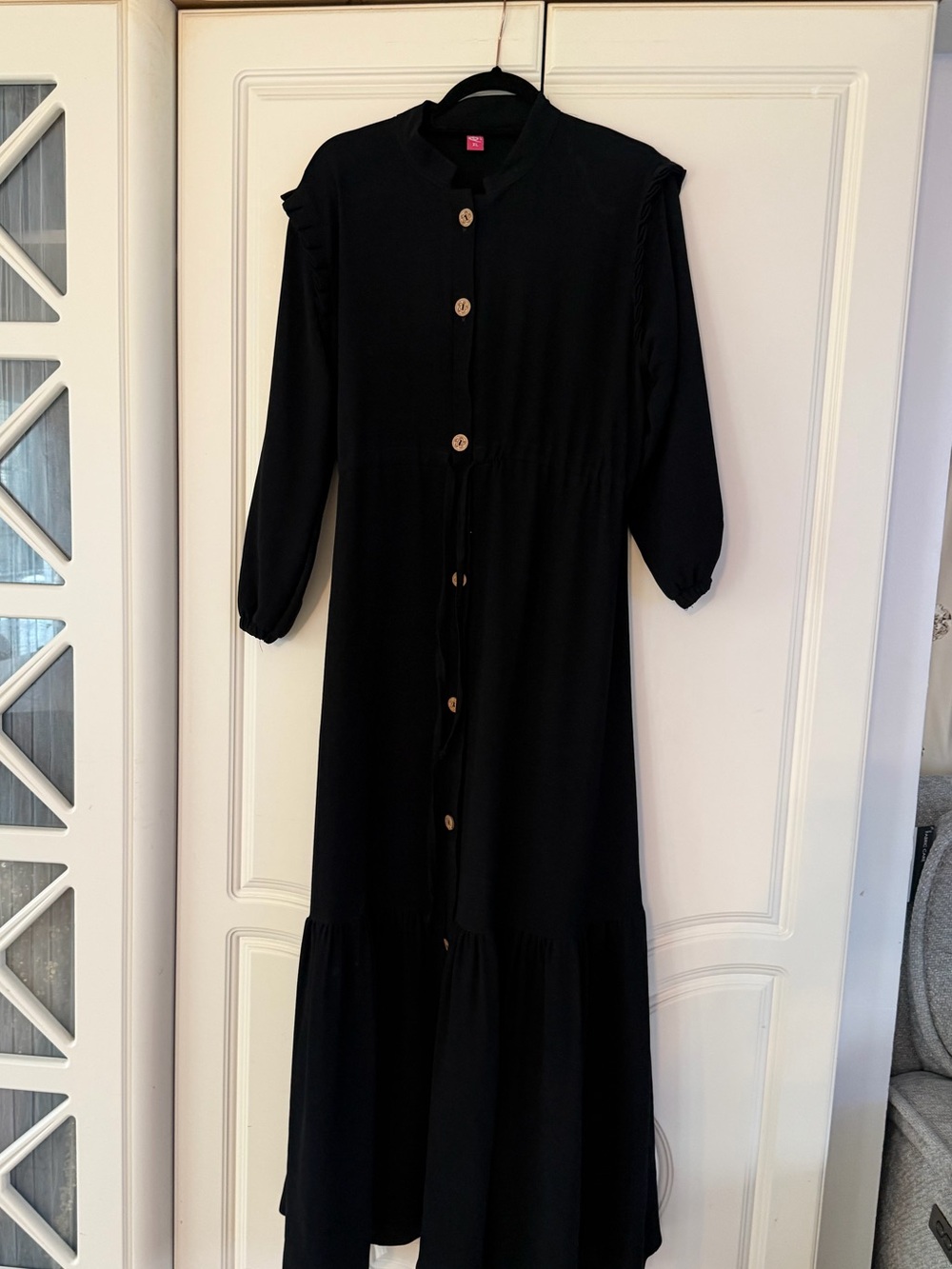 Black Button-Front Long Sleeve Maxi Dress